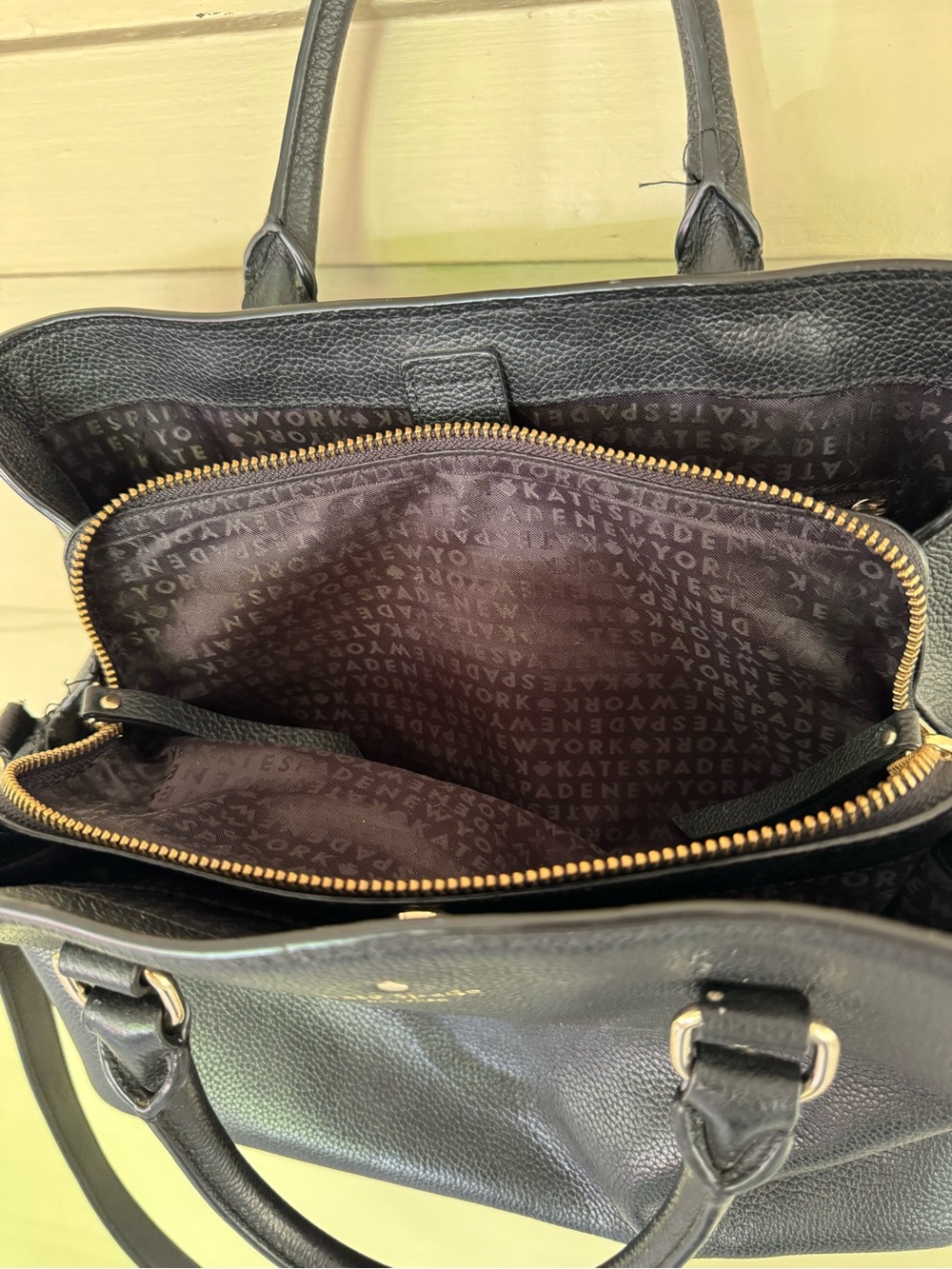 kate spade Black Pebbled Leather Tote with Gold Logo - Picture 2 of 9